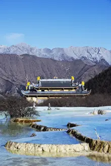 Sichuan Province Prints: Colourful pools of calcite deposits formed at Huanglong temple, Huanglong National Park