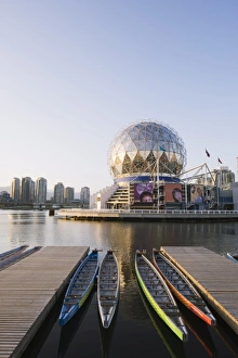 Images Dated 25th April 2009: Colourful rowing boats in front of Telus Science World, on False Creek