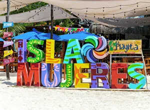 Chairs Prints: Colourful sign on beach, Isla Mujeres