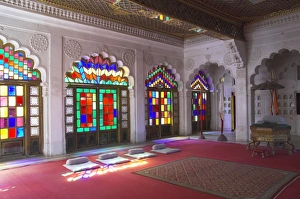 Rajput Prints: Colourful stained glass in the Maharajas throne room