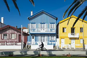 Beach House Prints: Colourful stripes decorate traditional beach house style on houses in Costa Nova