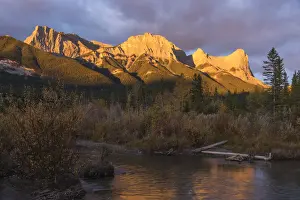 Canmore Prints: Colourful Sunrise over Ha Ling Peak and Mount Lawrence Grassi in autumn, Canmore, Banff