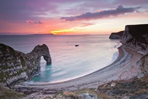 English Channel Prints: A colourful sunset over Durdle Door on the Jurassic Coast