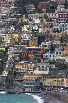 Positano Prints: The colourful town of Positano perched on cliffs on the Amalfi Coast (Costiera Amalfitana)