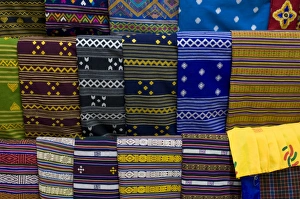 Hanging Prints: Colourful traditional clothes for sale, Paro, Bhutan, Asia
