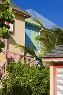 Colourfully painted buildings at Orient Beach, St. Martin (St. Maarten)