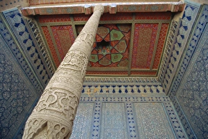 Khiva Prints: Column and interior of Harem of Tash Khauli