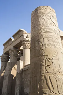 Hieroglyph Prints: Column with Reliefs, Temple of Sobek and Haroeris, Kom Ombo, Egypt, North Africa, Africa