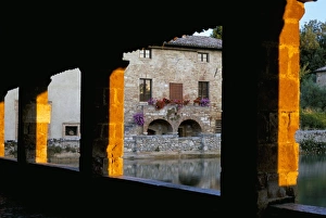 Columned loggia overlooking the Roman piscina