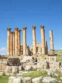 Columns in the ancient city of Jerash, believed to be founded in 331 BC by Alexander the Great, Jerash, Jordan, Middle East