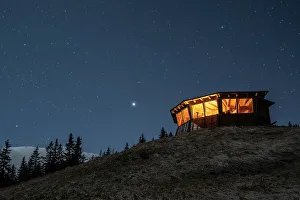 Star Prints: Comisu Wildlife Hide at night, Fagaras Mountains, Arges County, Muntenia, Romania, Europe