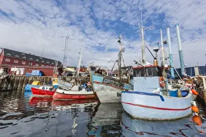 Ilulissat Prints: Commercial fishing and whaling boats line the busy inner harbor in the town of Ilulissat
