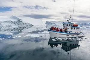 A commercial iceberg tour amongst huge icebergs calved from the Ilulissat Glacier, UNESCO World Heritage Site, Ilulissat, Greenland, Polar Regions