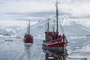 Ilulissat Prints: Commercial iceberg tours amongst huge icebergs calved from the Ilulissat Glacier