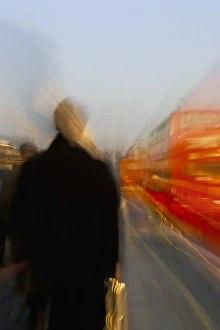Step Prints: Commuters and buses on Waterloo Bridge, London, England, United Kingdom, Europe