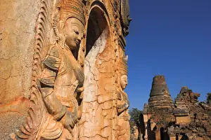 Complex of unrestored shrines and stupas at Nyaung Ohak Monastery (Under the Banyan Trees monastery), Indein, Inle Lake, Shan State, Myanmar