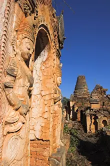 Complex of unrestored shrines and stupas at Nyaung Ohak Monastery (Under the Banyan Trees monastery), Indein, Inle Lake, Shan State, Myanmar