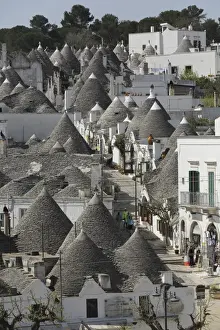 The cone-shaped roofs of trulli houses in the Rione Monte district, UNESCO World Heritage Site