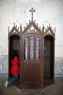 One Young Woman Only Prints: Confession booth, La Ferte-Loupiere, Yonne, Burgundy, France, Europe