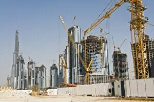 Images Dated 8th March 2008: Construction site along Sheik Zayed Road, Dubai, United Arab Emirates, Middle East