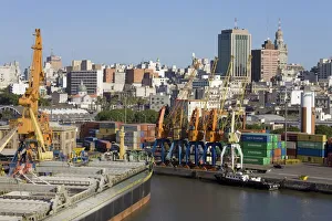 Ports Prints: Container Port and city skyline, Montevideo, Uruguay, South America