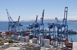 Stacked Prints: Container port at the harbour in Valparaiso, Chile, South America