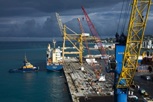 Crane Prints: Container ship in Bridgetown, Barbados, West Indies, Caribbean, Central America