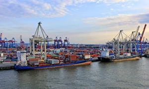Stacked Prints: Container Terminal Burchardkai, Harbour of Hamburg, Germany, Europe
