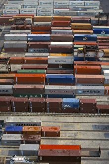 Repetition Prints: Containers in Container Terminal, Hong Kong, China, Asia