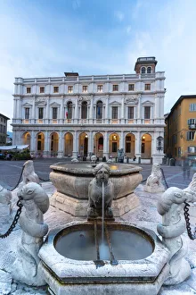 Water Feature Prints: Contarini Fountain and Biblioteca Civica Angelo Mai, Piazza Vecchia, Citta Alta (Upper