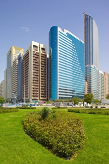 Contemporary architecture along the Corniche, Abu Dhabi, United Arab Emirates, Middle East