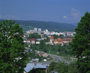 Contrast of old and new buildings in the town of Bardejov