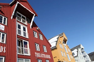 Apartments Prints: Converted warehouses along harbour front, Tromso, Troms, Norway, Scandinavia, Europe