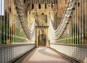 United Prints: Conwy Suspension Bridge spans the River Conwy leading to historic Conwy Castle in Wales