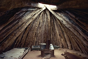 Pine Prints: Cooking stove in interior of a Navajo dwelling in which
