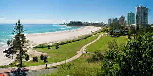 Sandy Beach Prints: Coolangatta Beach and town panoramic, Gold Coast, Queensland, Australia, Pacifc