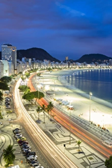 Brazilian Prints: Copacabana beach at night, Rio de Janeiro, Brazil, South America