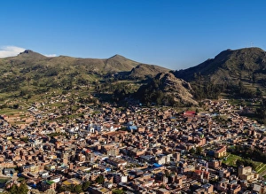 Bolivia Prints: Copacabana, elevated view, La Paz Department, Bolivia, South America