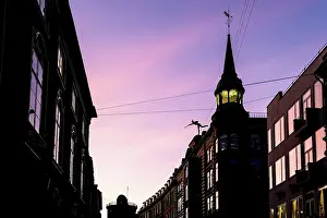 Aesthetics Prints: Copenhagen, Denmark ' Architectural detail of the Mercury statue atop Kv?bmagergade 52