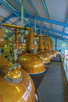 Food And Drink Prints: Copper pot stills, Laphroaig Whisky Distillery