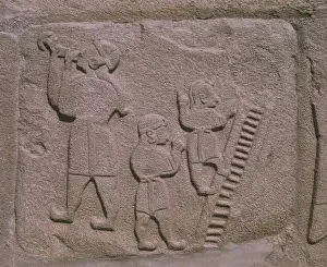 Reliefs Prints: Copy at archaeological sites of Hittite relief showing sword swallowers and acrobats