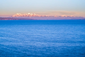 Bolivia Prints: Cordillera Real Mountain Range, part of Andes Mountains, and Lake Titicaca at sunset