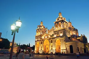 Lamp Post Prints: Cordoba Cathedral at night, Cordoba, Argentina, South America