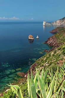 Costa Verde with Pan de Zucchero and Agusteri rock, Nebida, Sud Sardegna district, Sardinia, Italy, Mediterranean, Europe