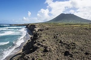 Black Sand Prints: Costaline in front of the Quill hill, St. Eustatius, Statia, Netherland Antilles