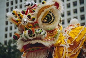 Dragon Prints: Costume head, Lion Dance, Hong Kong, China