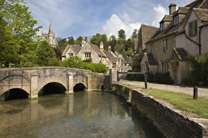 Castle Combe Prints: Cotswold cottages on By Brook, Castle Combe