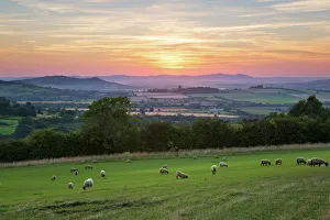 Rural Scenes Gallery: Cotswold landscape and distant Malvern Hills at sunset, Farmcote, Cotswolds, Gloucestershire