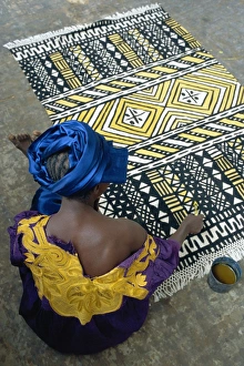 Cotton rug making, craft workshop of Bogolan, Segou, Mali