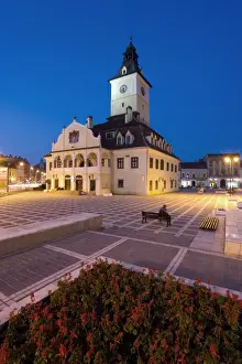 Romanian Prints: The Council House (Casa Sfatului), dating from 1420 topped by a Trumpeters Tower